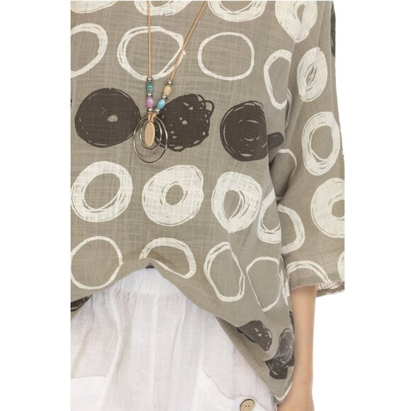 Olive Circular Patterned Boat Neck Top - Picture 3 of 3